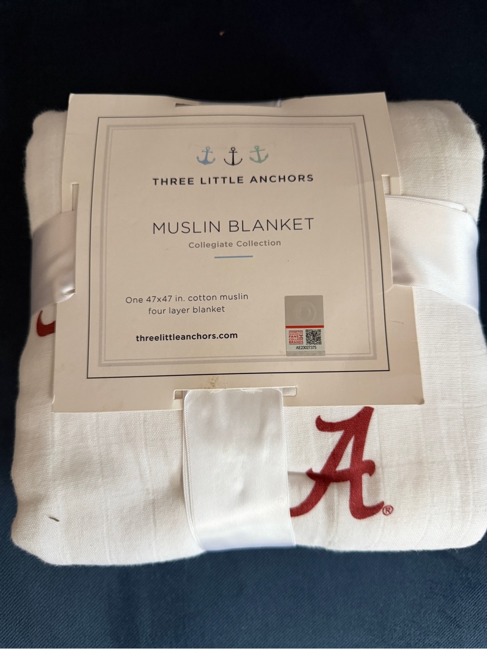 White Muslin Baby Blanket with Red 'A' Accent University of Alabama
